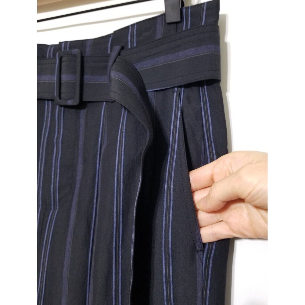 NWT Vince Dobby Stripe Belted Wide-Leg Pants in Indigo‎ High Rise Size 6 $385 - Picture 11 of 16